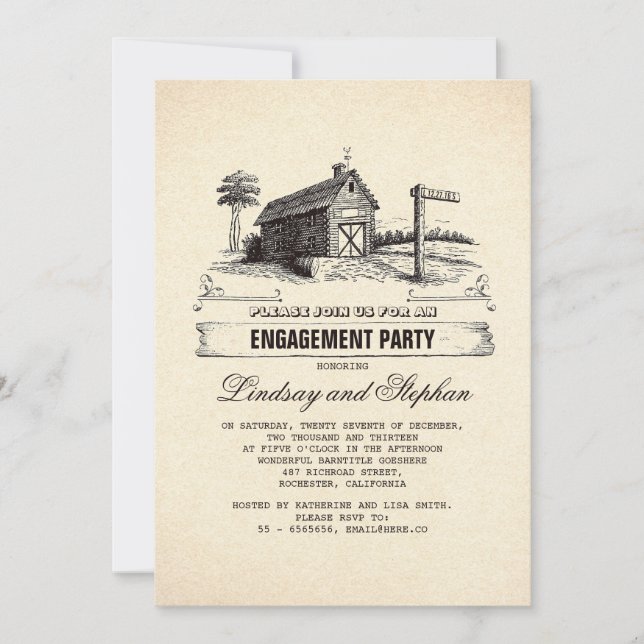Invitaciones a la fiesta de compromiso de granero  (Anverso)