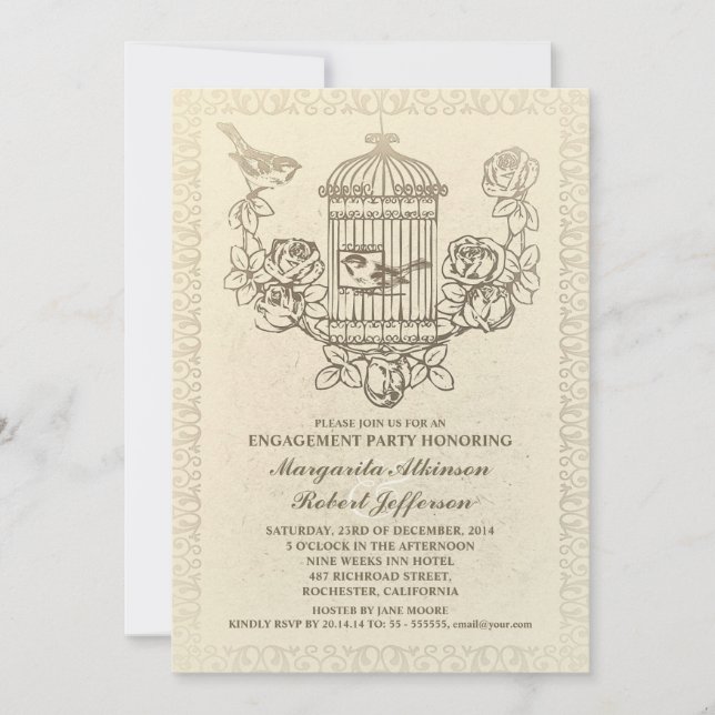 invitaciones a la fiesta de compromiso de jaulas d (Anverso)