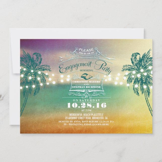 Invitaciones a la fiesta de compromiso de la playa (Anverso)