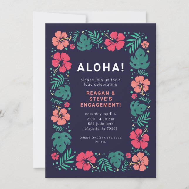 Invitaciones a la Fiesta de Compromiso de Luau en  (Anverso)
