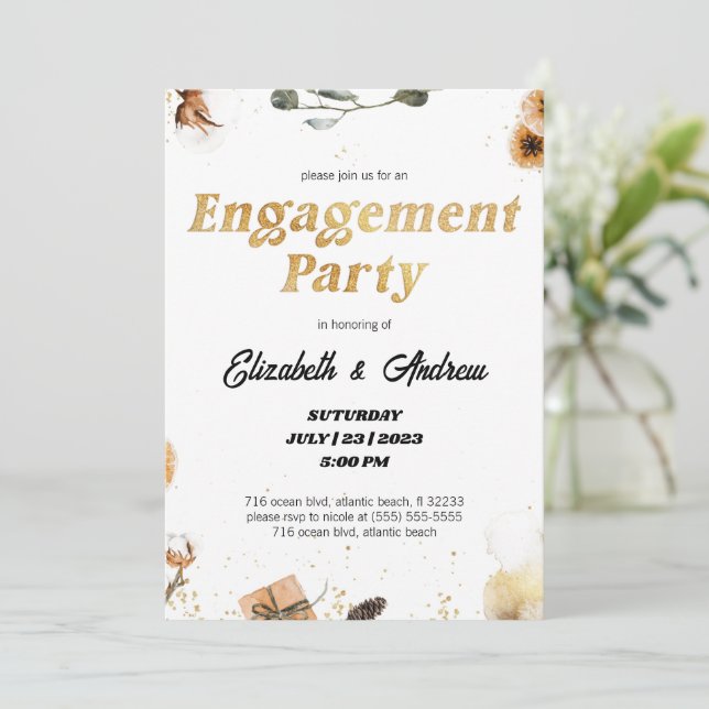 Invitaciones a la fiesta de compromiso de Navidade (Anverso de pie)