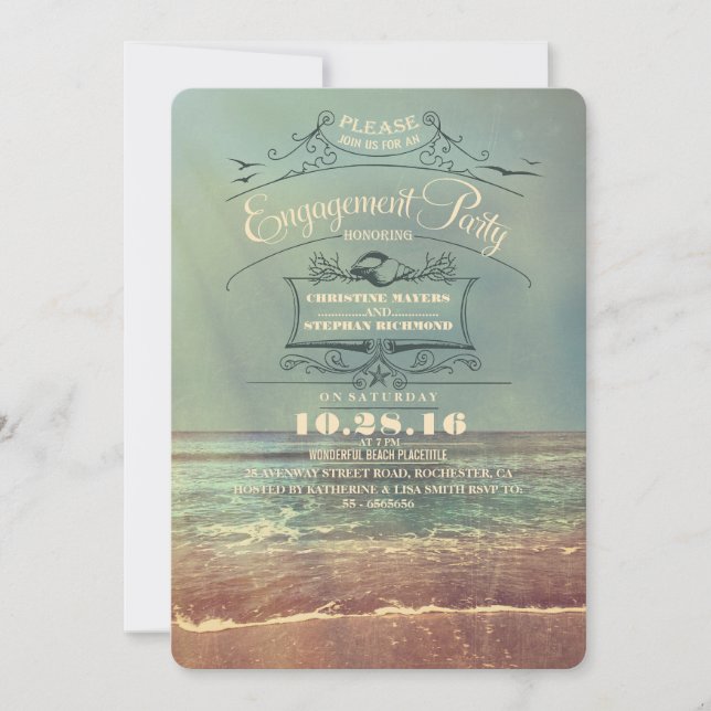 Invitaciones a la fiesta de compromiso de playa de (Anverso)