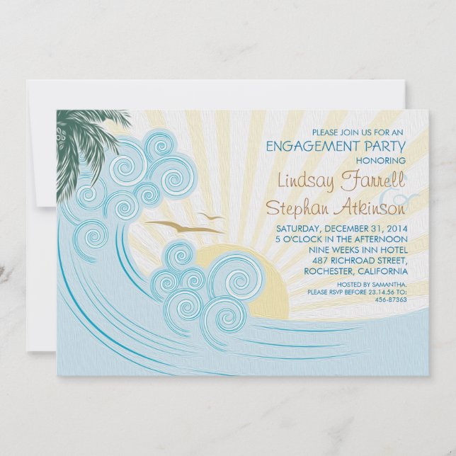 Invitaciones a la fiesta de compromiso en la playa (Anverso)