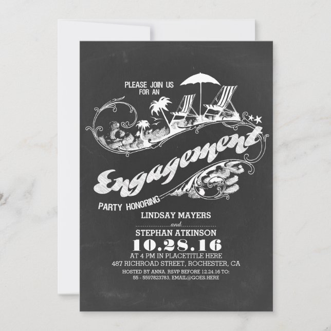 invitaciones a la fiesta de compromiso en la playa (Anverso)