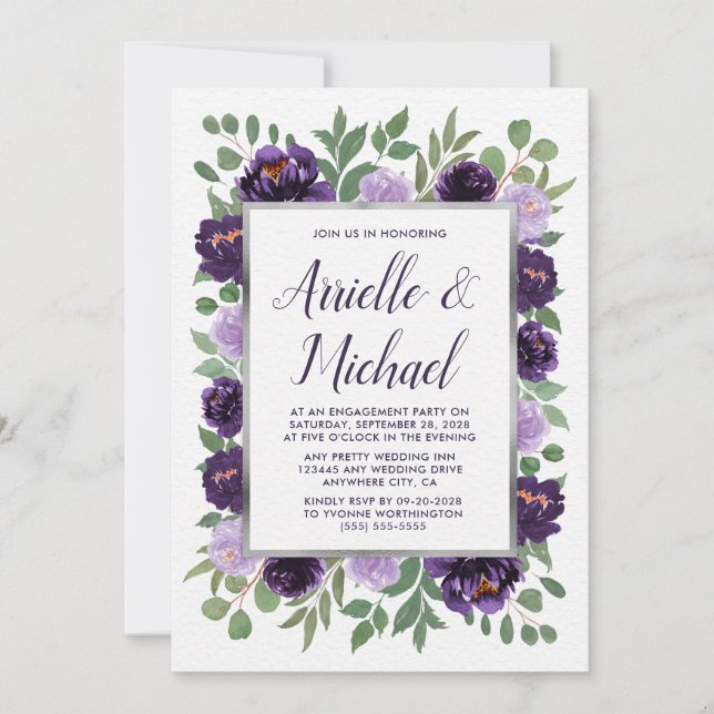 Invitaciones a la fiesta de compromiso floral de p (Anverso)