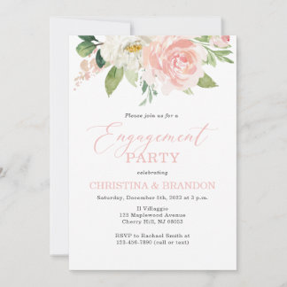 Invitaciones a la fiesta de compromiso floral rosa
