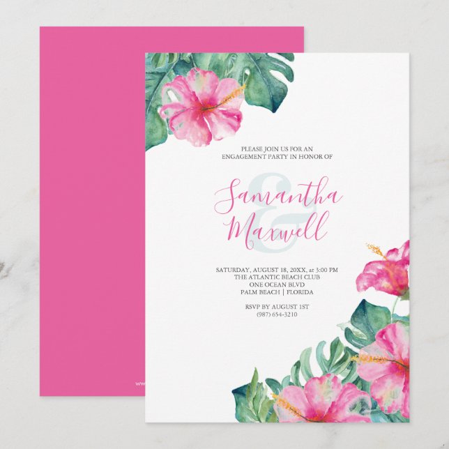 Invitaciones a la fiesta de compromiso Hibiscus Fl (Anverso / Reverso)