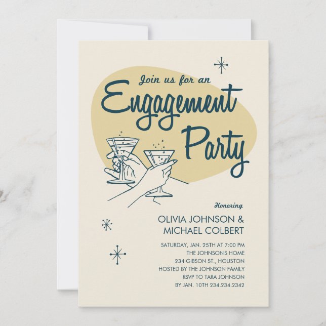 Invitaciones a la fiesta de compromiso retro (Anverso)