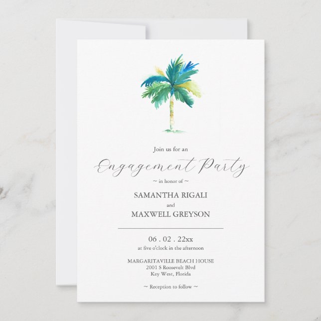 Invitaciones a la fiesta de compromiso tropical de (Anverso)