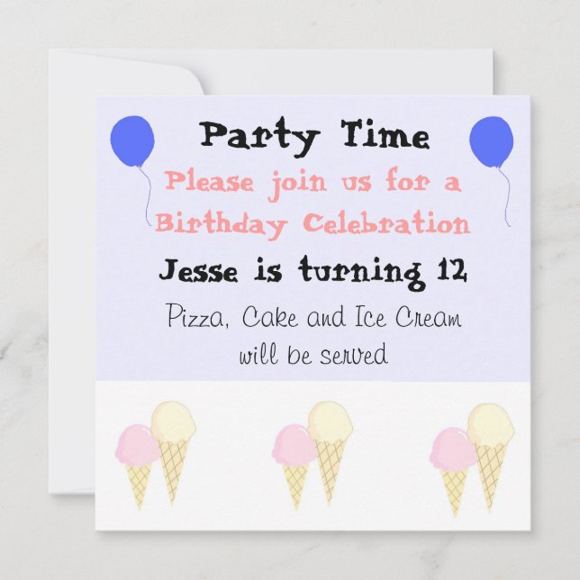 Invitaciones a la fiesta de conos de helado (Anverso)