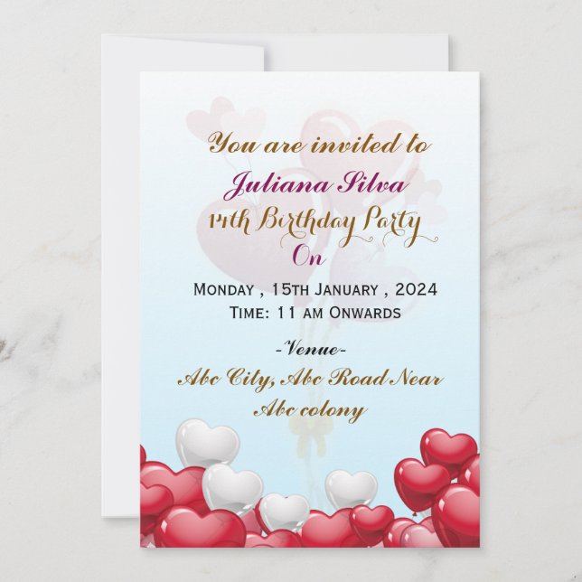 Invitaciones a la fiesta de cumpleaños (Anverso)
