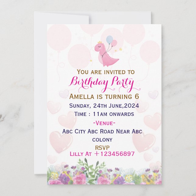 Invitaciones a la fiesta de cumpleaños (Anverso)
