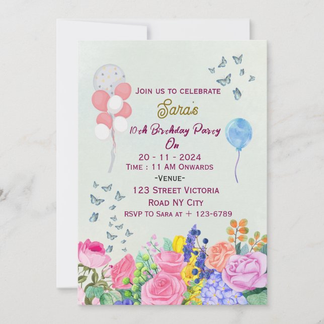 Invitaciones a la fiesta de cumpleaños  (Anverso)