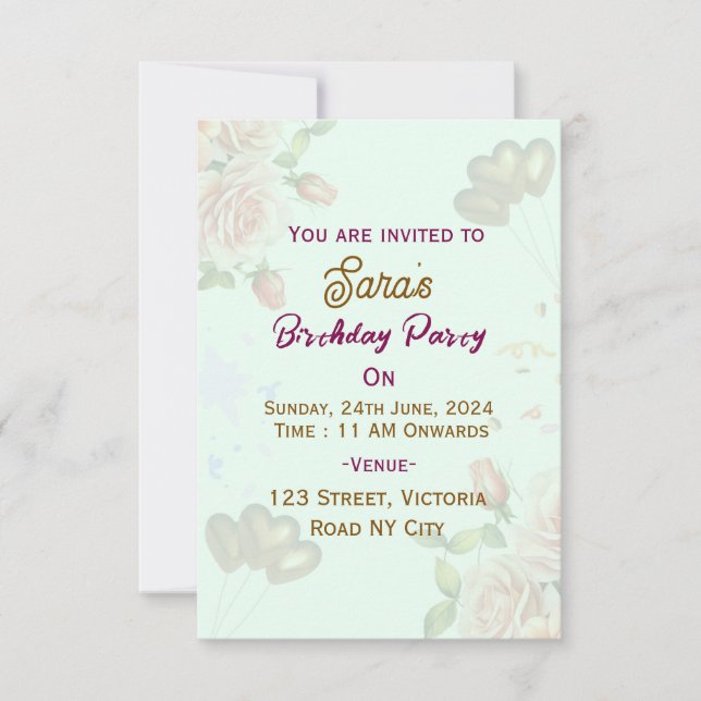 Invitaciones a la fiesta de cumpleaños (Anverso)