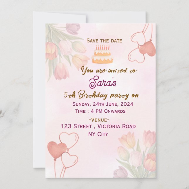 Invitaciones a la fiesta de cumpleaños (Anverso)