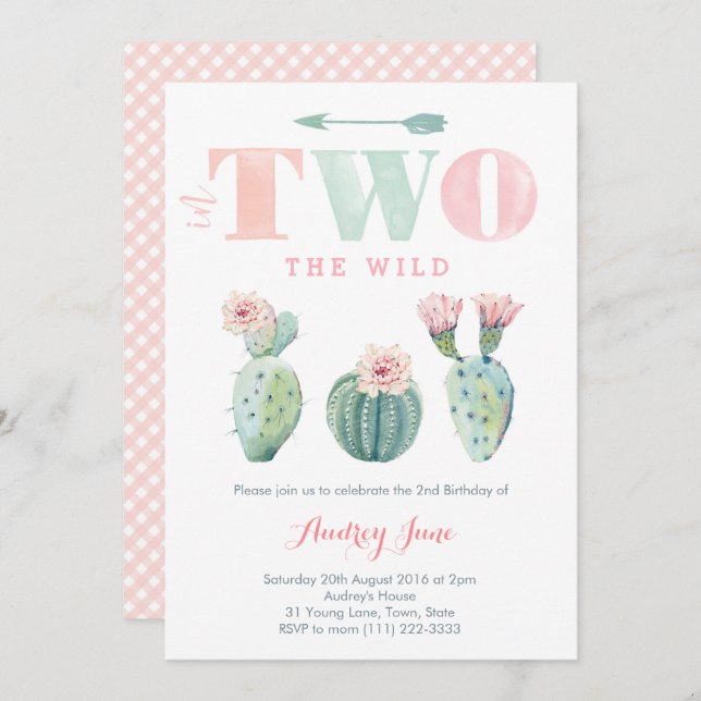 Invitaciones a la fiesta de cumpleaños 2 de Cactus (Anverso / Reverso)