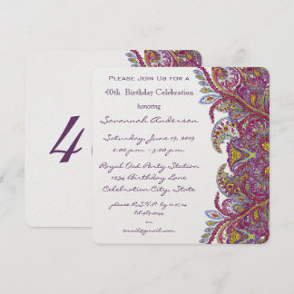 Invitaciones a la fiesta de cumpleaños 40 de color