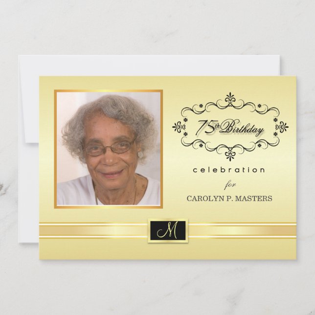 Invitaciones a la fiesta de cumpleaños 75 con foto (Anverso)