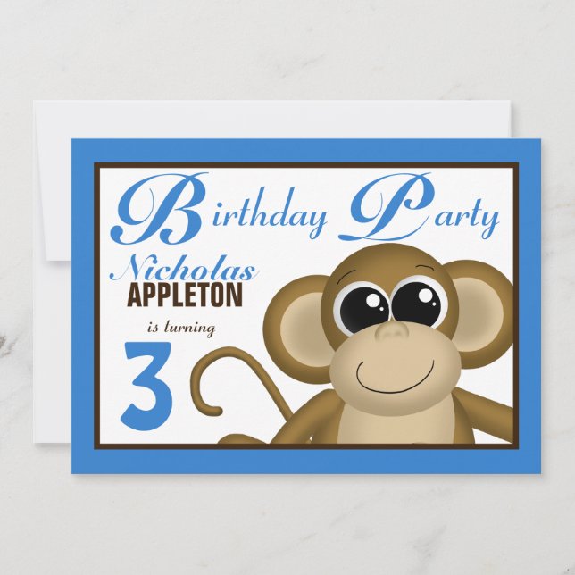 Invitaciones a la fiesta de cumpleaños azul de mon (Anverso)