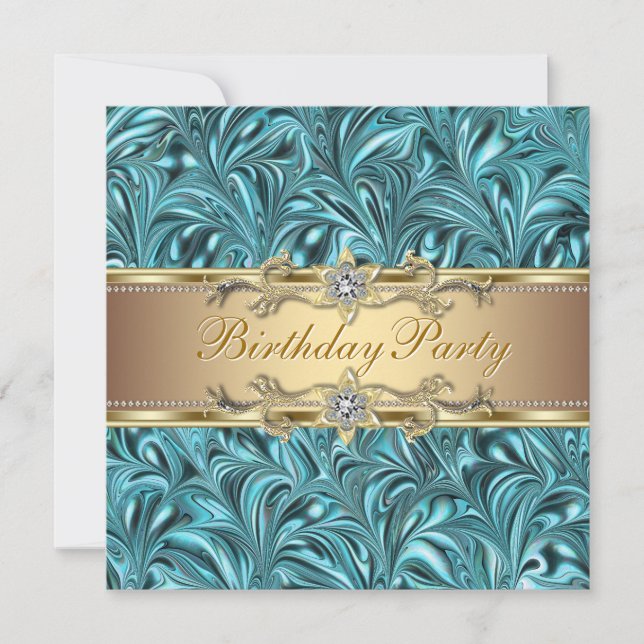 Invitaciones a la fiesta de cumpleaños azul Verde  (Anverso)