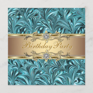 Invitaciones a la fiesta de cumpleaños azul Verde 