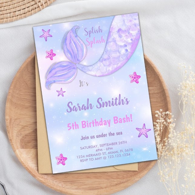 Invitaciones a la fiesta de cumpleaños bajo el mar (Mermaid Birthday Invitations under the sea)
