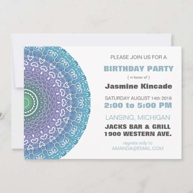 Invitaciones a la fiesta de cumpleaños Blue Mandal (Anverso)