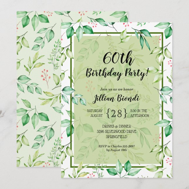 Invitaciones a la fiesta de cumpleaños botánica de (Anverso / Reverso)