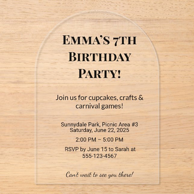 Invitaciones a la fiesta de cumpleaños de Acristal (Anverso)