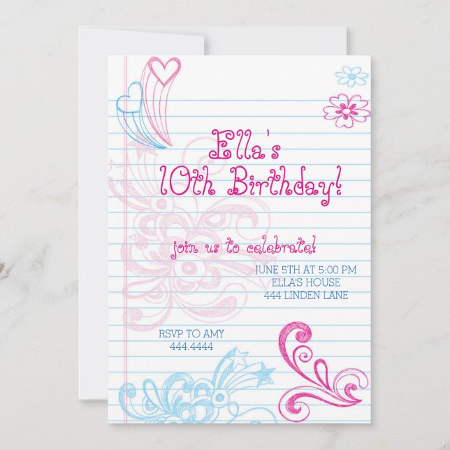 Invitaciones a la fiesta de cumpleaños de adolesce (Anverso)