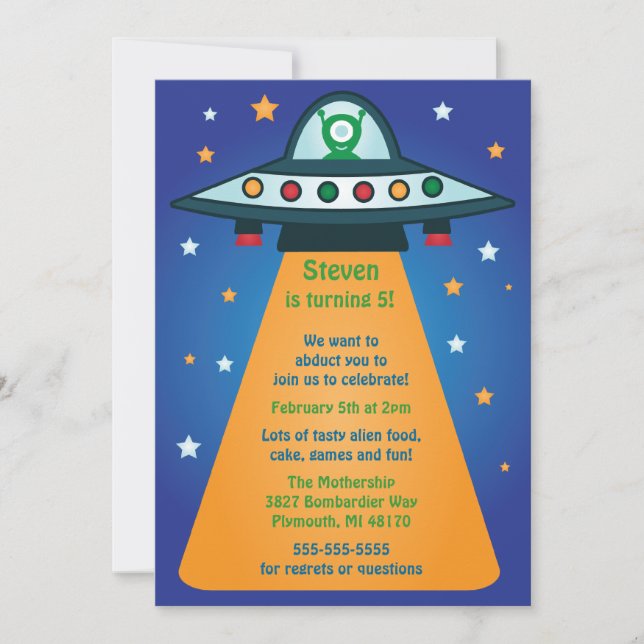 Invitaciones a la fiesta de cumpleaños de Alien Sp (Anverso)