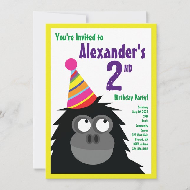 Invitaciones a la fiesta de cumpleaños de Ape Anim (Anverso)