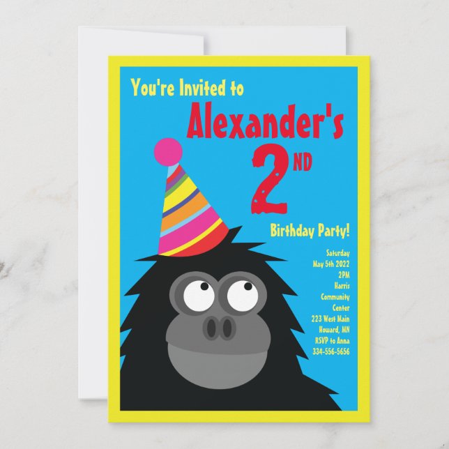 Invitaciones a la fiesta de cumpleaños de Ape Anim (Anverso)