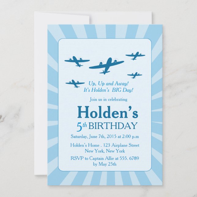 Invitaciones a la fiesta de cumpleaños de aviones (Anverso)