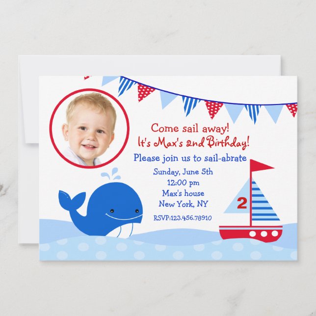 Invitaciones a la fiesta de cumpleaños de ballena  (Anverso)