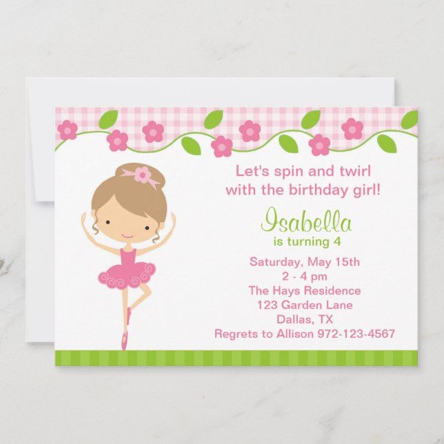 Invitaciones a la fiesta de cumpleaños de Ballerin (Anverso)