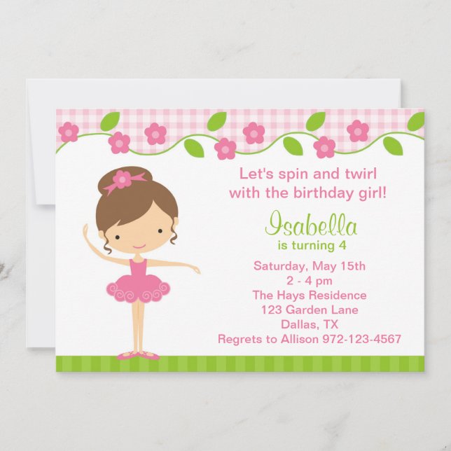 Invitaciones a la fiesta de cumpleaños de Ballerin (Anverso)
