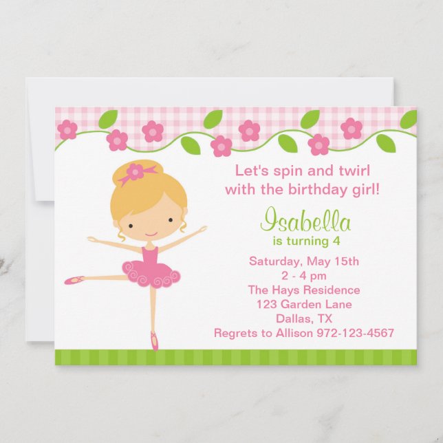 Invitaciones a la fiesta de cumpleaños de Ballerin (Anverso)