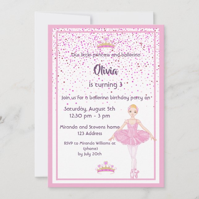 Invitaciones a la fiesta de cumpleaños de Ballerin (Anverso)