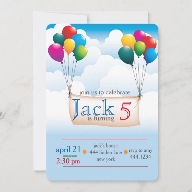Invitaciones a la fiesta de cumpleaños de Balloon  (Anverso)