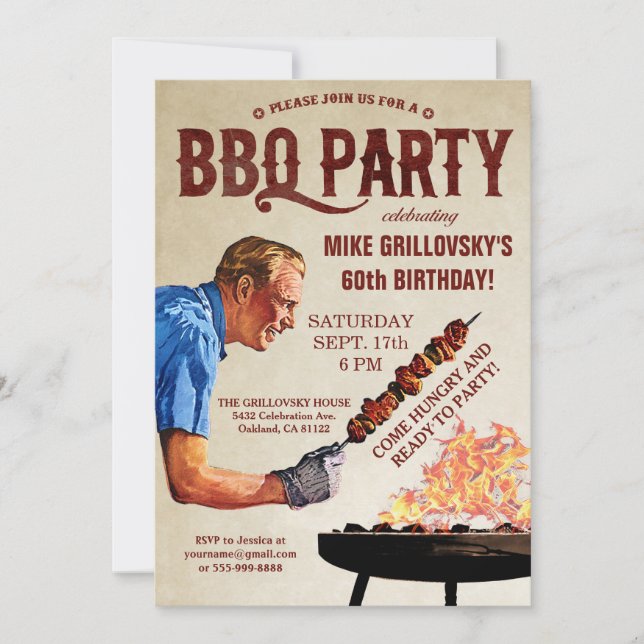 Invitaciones a la fiesta de cumpleaños de BBQ (Anverso)