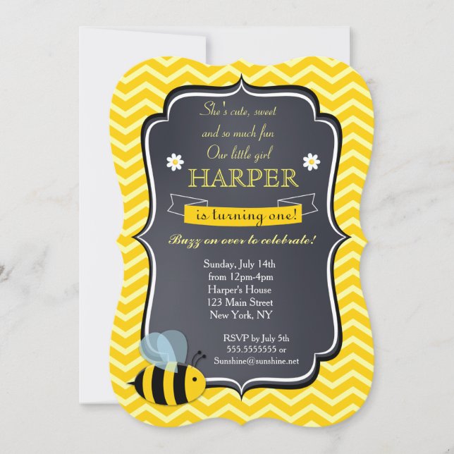 Invitaciones a la fiesta de cumpleaños de Bee (Anverso)
