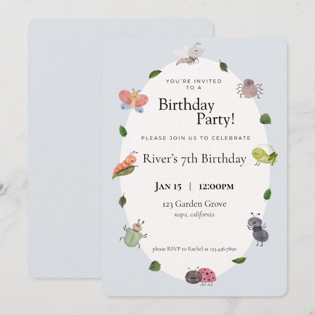 Invitaciones a la fiesta de cumpleaños de Bug (Anverso / Reverso)