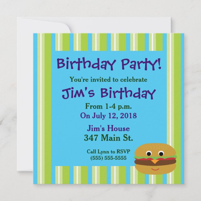 Invitaciones a la fiesta de cumpleaños de Burger (Anverso)