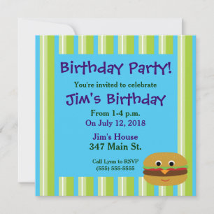 Invitaciones a la fiesta de cumpleaños de Burger