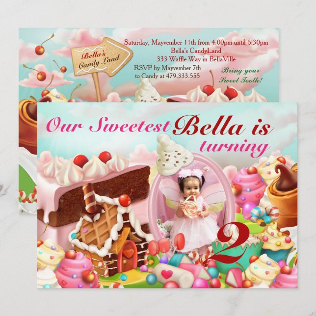 Invitaciones a la fiesta de cumpleaños de Candy La (Anverso / Reverso)