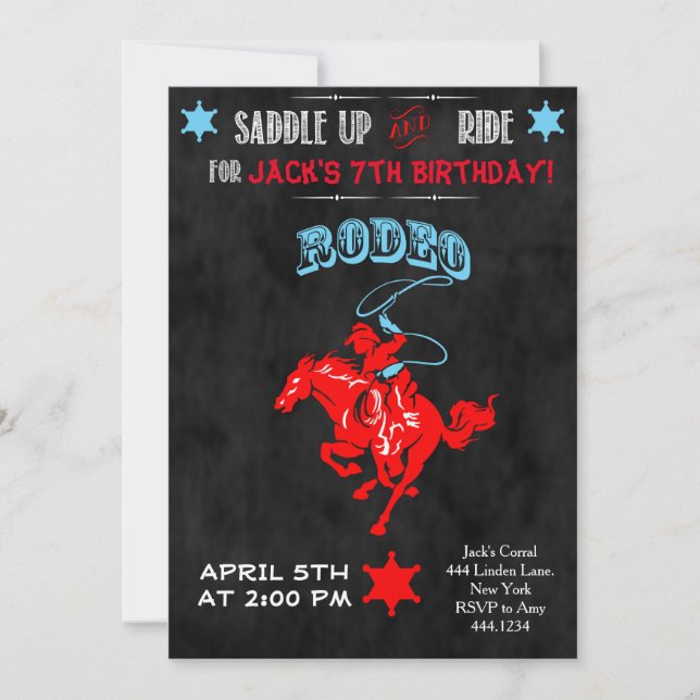 Invitaciones a la fiesta de cumpleaños de Cowboy R (Anverso)