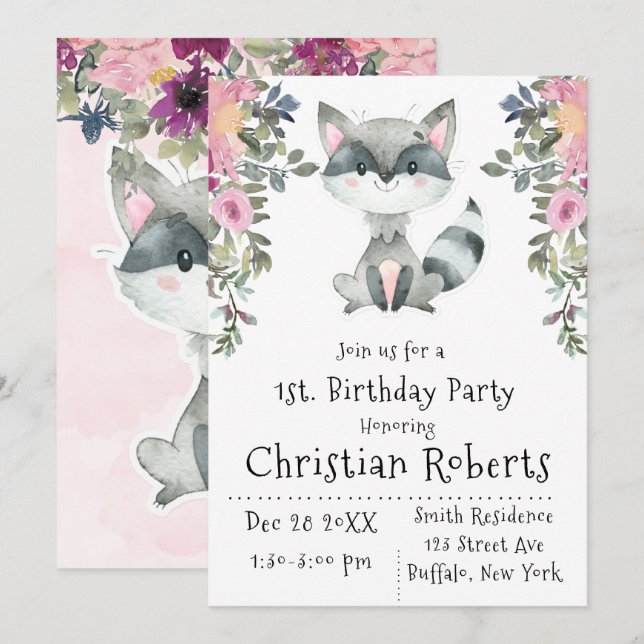Invitaciones a la fiesta de cumpleaños de Cute Rac (Anverso / Reverso)