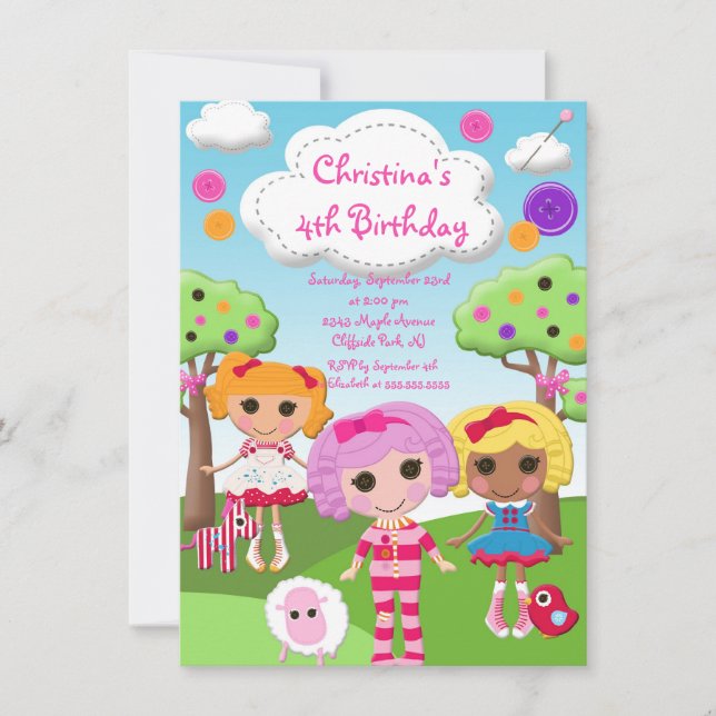 Invitaciones a la fiesta de cumpleaños de Cute Rag (Anverso)