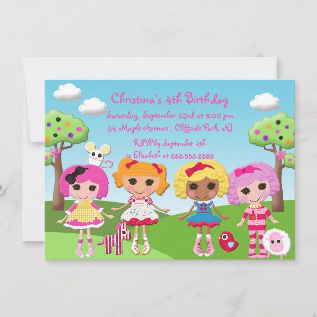 Invitaciones a la fiesta de cumpleaños de Cute Rag (Anverso)